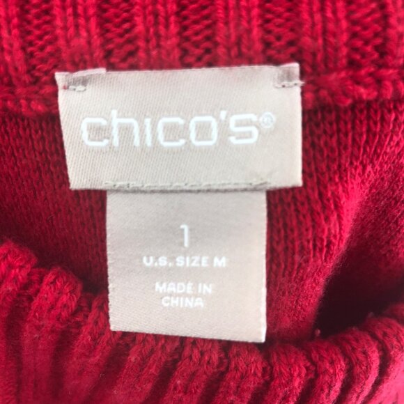 Chicos Dress Womens 1 US Medium Red Mini Sweater Mock Neck Knit Side Slit Tunic - Picture 6 of 10